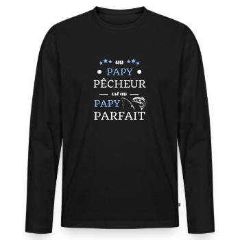 t shirt papy pecheur parfait cadeau humour peche - T-shirt manches longues Premium bio Homme - noir - Devant - Nico (187cm)