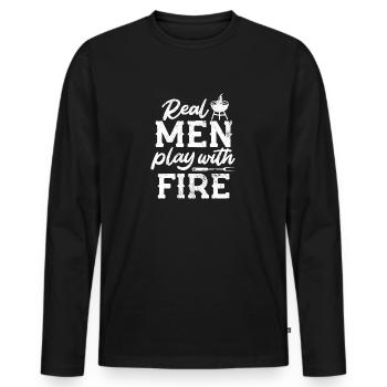LES HOMMES JOUENT AU FEU BBQ GRILL GRILL MOTIFS DE BIÈRE - T-shirt manches longues Premium bio Homme - noir - Devant - Nico (187cm)