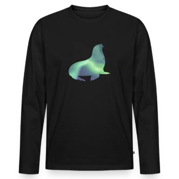 Phoque d’Islande Aurores boréales Aurores boréales - T-shirt manches longues Premium bio Homme - noir - Devant - Nico (187cm)