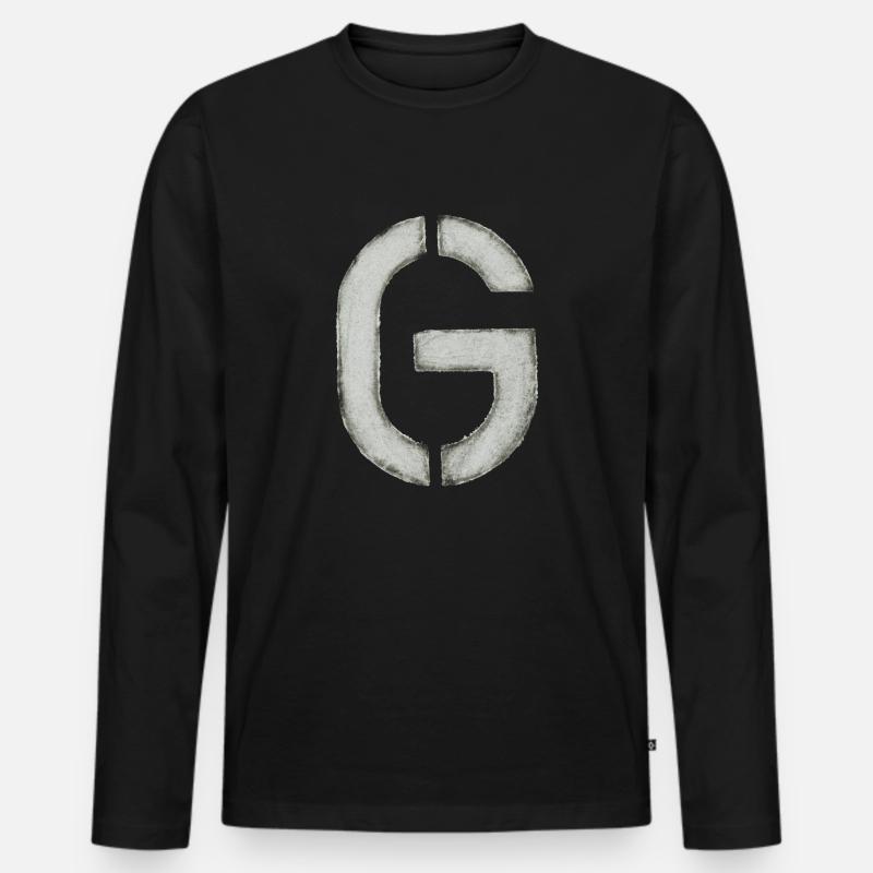 G - Buchstabe (Schablone/ Stencil) - Männer Premium Bio Langarmshirt - Schwarz