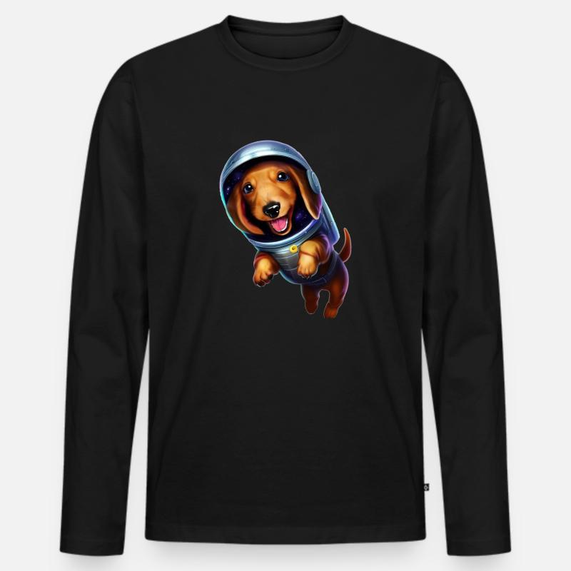 Dachshund in space - Männer Premium Bio Langarmshirt - Schwarz