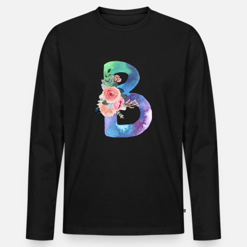 Buchstabe b Aquarell - Männer Premium Bio Langarmshirt - Schwarz