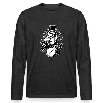 Conception de hibou et d’horloge steampunk - T-shirt manches longues Premium bio Homme - anthracite chiné - Devant - Nico (187cm)