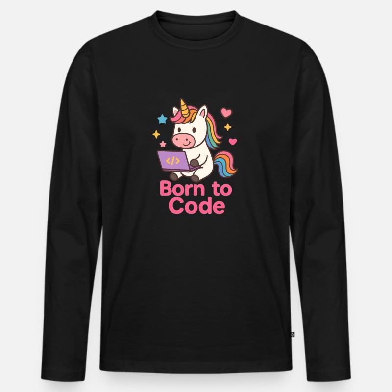 programmierendes Einhorn - Männer Premium Bio Langarmshirt - Schwarz