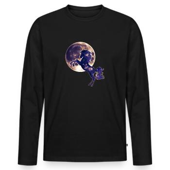 Einhorn, Vollmond , Mond, Magie, Pferd, unicorn, - Männer Premium Bio Langarmshirt - Schwarz - Vorne - Nico (187cm)