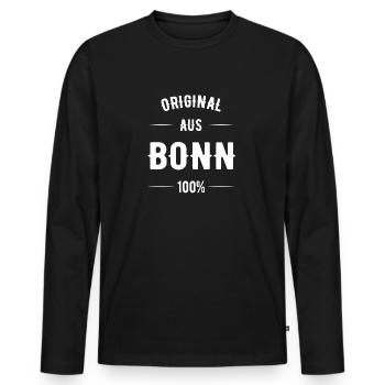 Bonn - Männer Premium Bio Langarmshirt - Schwarz - Vorne - Nico (187cm)