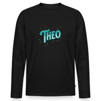 Theo Namen personalisiert - Männer Premium Bio Langarmshirt - Schwarz - Vorne - Nico (187cm)