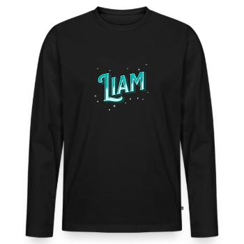 Nom de Liam personnalisé - T-shirt manches longues Premium bio Homme - noir - Devant - Nico (187cm)