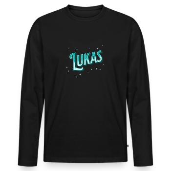 Lukas Namen personalisiert - Männer Premium Bio Langarmshirt - Schwarz - Vorne - Nico (187cm)