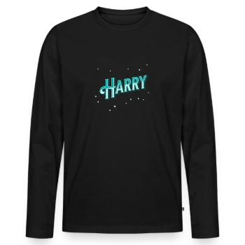 Nom Harry personnalisé - T-shirt manches longues Premium bio Homme - noir - Devant - Nico (187cm)