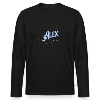 Nom d’Alex personnalisé - T-shirt manches longues Premium bio Homme - noir - Devant - Nico (187cm)