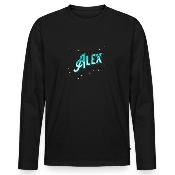 Nom d’Alex personnalisé - T-shirt manches longues Premium bio Homme - noir - Devant - Nico (187cm)