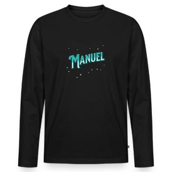 Manuel nom personnalisé - T-shirt manches longues Premium bio Homme - noir - Devant - Nico (187cm)