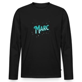 Marc Namen personalisiert - Männer Premium Bio Langarmshirt - Schwarz - Vorne - Nico (187cm)