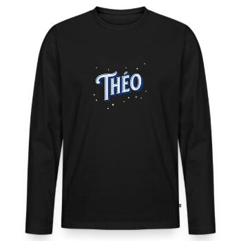 Theo Namen personalisiert - Männer Premium Bio Langarmshirt - Schwarz - Vorne - Nico (187cm)