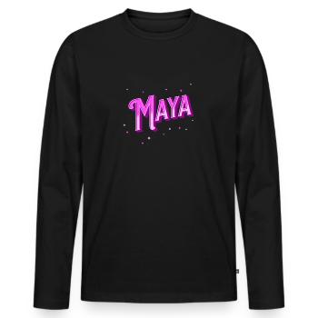 Maya Namen personalisiert - Männer Premium Bio Langarmshirt - Schwarz - Vorne - Nico (187cm)