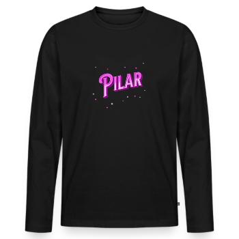 Nom Pilar personnalisé - T-shirt manches longues Premium bio Homme - noir - Devant - Nico (187cm)