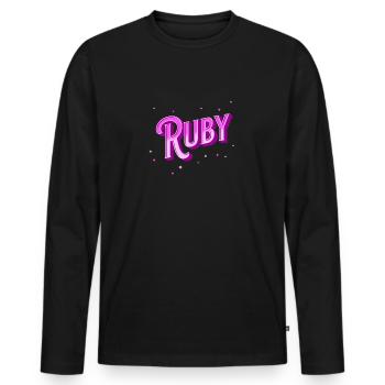 Nom rubis personnalisé - T-shirt manches longues Premium bio Homme - noir - Devant - Nico (187cm)