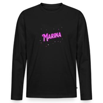 Marina Namen personalisiert - Männer Premium Bio Langarmshirt - Schwarz - Vorne - Nico (187cm)
