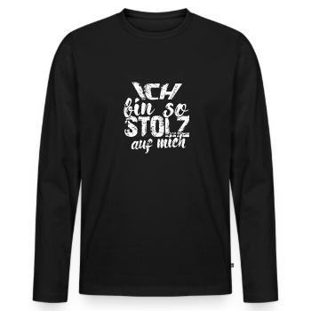 Ich bin so stolz auf mich Spruch selbstbewußt - Männer Premium Bio Langarmshirt - Schwarz - Vorne - Nico (187cm)