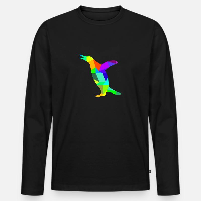 Pinguin Regenbogen Tiere Polygon - Männer Premium Bio Langarmshirt - Schwarz