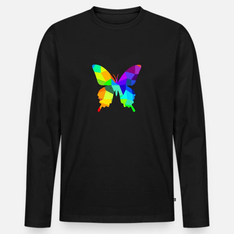 Schmetterling Regenbogen Tiere Polygon - Männer Premium Bio Langarmshirt - Schwarz