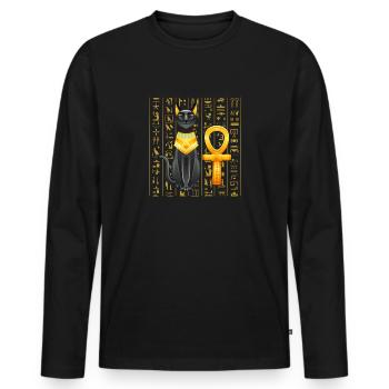 Hiéroglyphes égyptiens Anubis Bastet et Sphinx - T-shirt manches longues Premium bio Homme - noir - Devant - Nico (187cm)