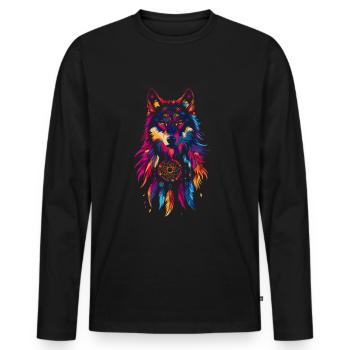Wolf with dream catcher - Men's Premium Organic Long Sleeve Shirt - black - Front - Nico (187cm)