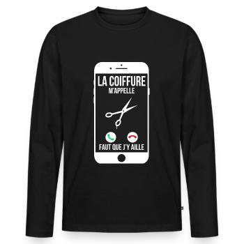 La coiffure m'appelle - Faut que j'y aille - T-shirt manches longues Premium bio Homme - noir - Devant - Nico (187cm)