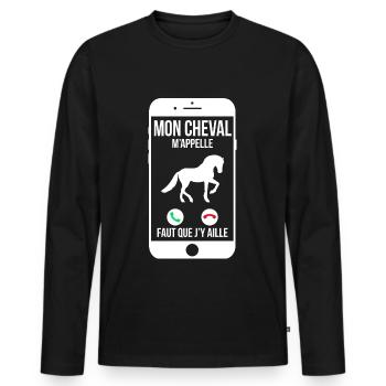 Mon cheval m'appelle - Faut que j'y aille - T-shirt manches longues Premium bio Homme - noir - Devant - Nico (187cm)