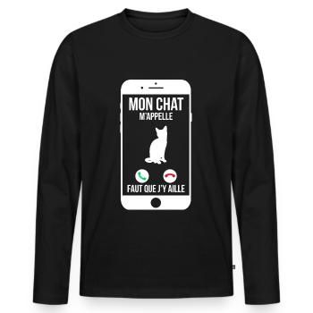 Mon chat m'appelle - Faut que j'y aille - T-shirt manches longues Premium bio Homme - noir - Devant - Nico (187cm)