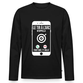 Le tir à l'arc m'appelle - Faut que j'y aille - T-shirt manches longues Premium bio Homme - noir - Devant - Nico (187cm)