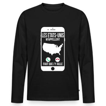 Les Etats-Unis m'appellent - Faut que j'y aille - T-shirt manches longues Premium bio Homme - noir - Devant - Nico (187cm)