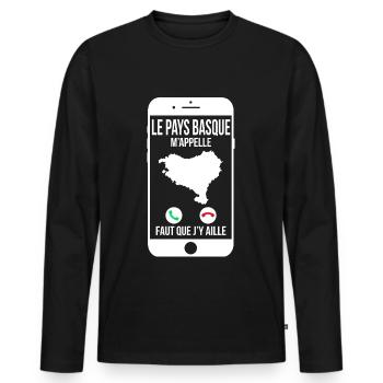 Le Pays Basque m'appelle - Faut que j'y aille - T-shirt manches longues Premium bio Homme - noir - Devant - Nico (187cm)