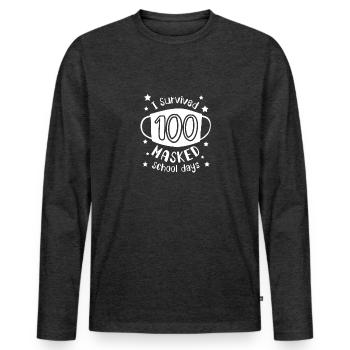 Ich überlebte 100 maskierte Schultage 100. Schulta - Männer Premium Bio Langarmshirt - Anthrazit meliert - Vorne - Nico (187cm)