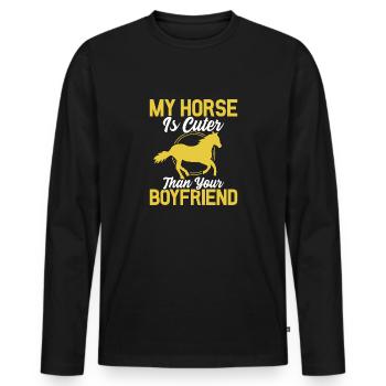 Mein Pferd ist niedlicher als dein Freund - Männer Premium Bio Langarmshirt - Schwarz - Vorne - Nico (187cm)