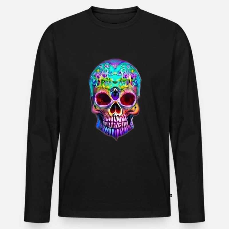 Mehrfarbiger stilisierter Totenkopf - Männer Premium Bio Langarmshirt - Schwarz