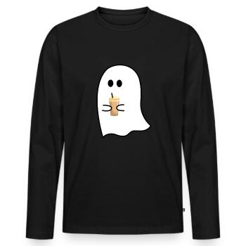 Gespenst mit Kaffee | Eis Kaffee, Espresso, Café - Männer Premium Bio Langarmshirt - Schwarz - Vorne - Nico (187cm)