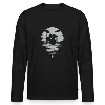Drumset Silhouette Schlagzeug mit Spiegelung - Männer Premium Bio Langarmshirt - Schwarz - Vorne - Nico (187cm)