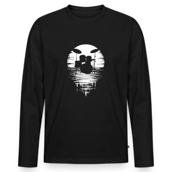 Drumset Silhouette Schlagzeug mit Spiegelung - Männer Premium Bio Langarmshirt - Schwarz - Vorne - Nico (187cm)