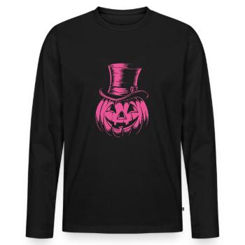 Halloweenkürbis mit Zylinder Strichzeichnung - Männer Premium Bio Langarmshirt - Schwarz - Vorne - Nico (187cm)