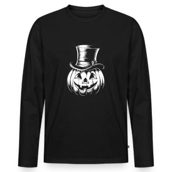 Halloweenkürbis mit Zylinder Strichzeichnung - Männer Premium Bio Langarmshirt - Schwarz - Vorne - Nico (187cm)