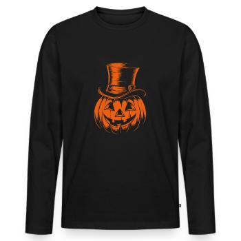 Halloweenkürbis mit Zylinder Strichzeichnung - Männer Premium Bio Langarmshirt - Schwarz - Vorne - Nico (187cm)
