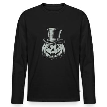 Citrouille d’Halloween avec dessin au trait de chapeau haut de forme - T-shirt manches longues Premium bio Homme - noir - Devant - Nico (187cm)
