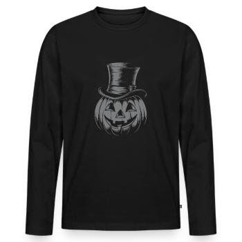 Halloweenkürbis mit Zylinder Strichzeichnung - Männer Premium Bio Langarmshirt - Schwarz - Vorne - Nico (187cm)