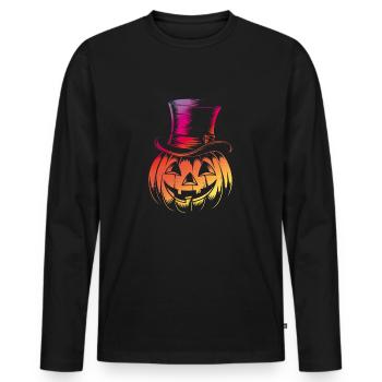 Citrouille d'Halloween avec dessin au trait haut de forme - T-shirt manches longues Premium bio Homme - noir - Devant - Nico (187cm)
