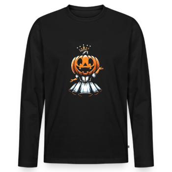 Princesse citrouille d’Halloween avec couronne - T-shirt manches longues Premium bio Homme - noir - Devant - Nico (187cm)