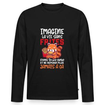 Fast food frite cadeau drôle nourriture phrase - T-shirt manches longues Premium bio Homme - noir - Devant - Nico (187cm)