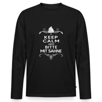 lunch break "keep calm but please with cream"chill - Men's Premium Organic Long Sleeve Shirt - black - Front - Nico (187cm)