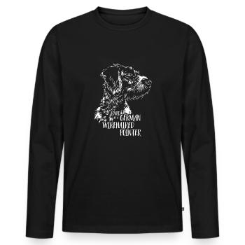 Loved by a German Wirehaired Pointer Hundespruch - Männer Premium Bio Langarmshirt - Schwarz - Vorne - Nico (187cm)